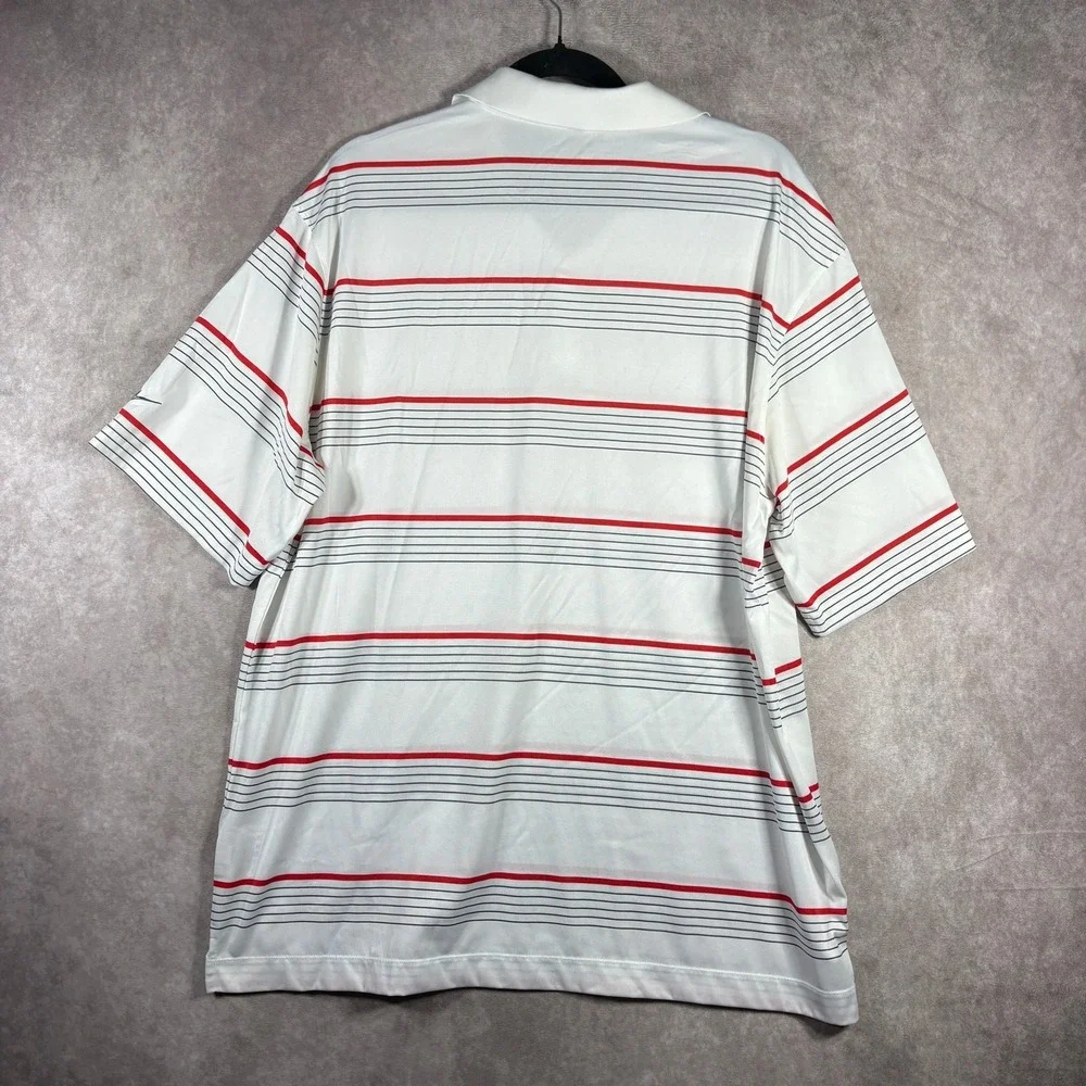 Nike Golf Polo Shirt Mens Size XL White Striped Dri Fit Short Sleeve Performance